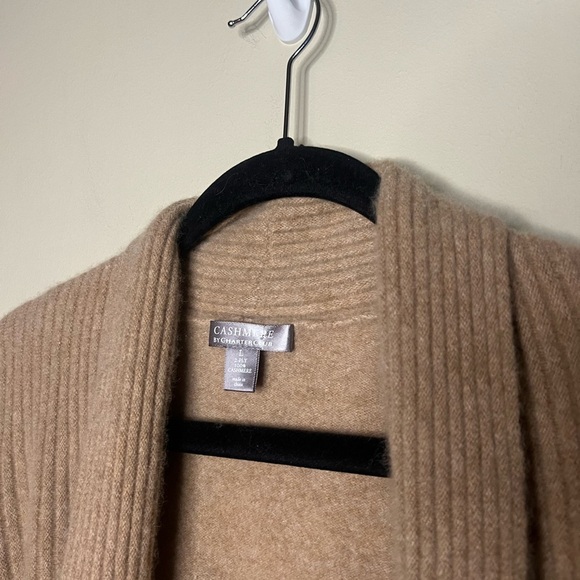 Cashmere By Charter Club Pleated Open Cardigan Tan Large 100% 2 Ply Cashmere - Picture 7 of 12
